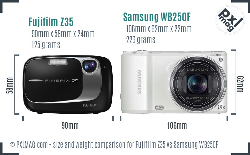 Fujifilm Z35 vs Samsung WB250F size comparison