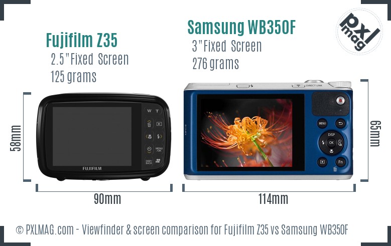 Fujifilm Z35 vs Samsung WB350F Screen and Viewfinder comparison