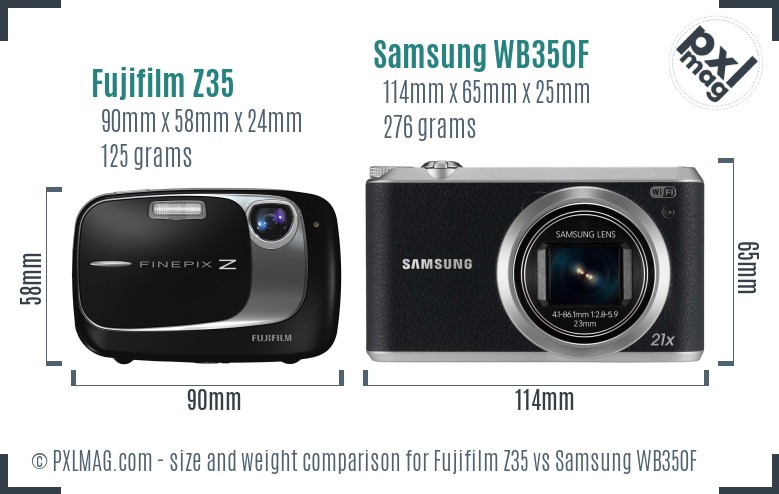 Fujifilm Z35 vs Samsung WB350F size comparison