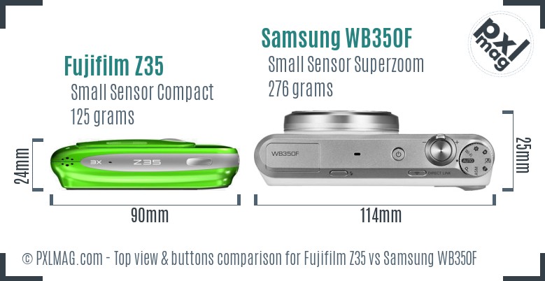 Fujifilm Z35 vs Samsung WB350F top view buttons comparison