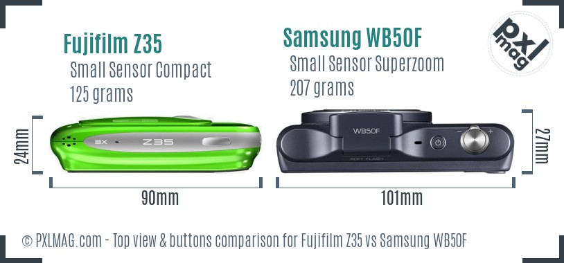 Fujifilm Z35 vs Samsung WB50F top view buttons comparison