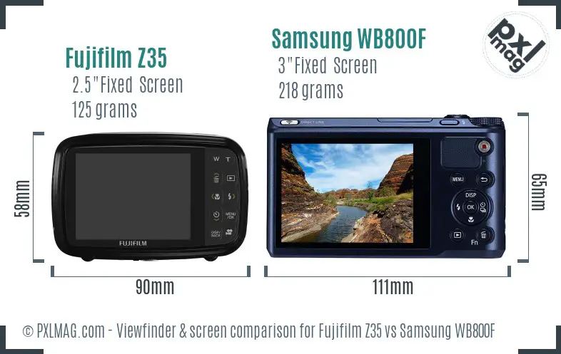 Fujifilm Z35 vs Samsung WB800F Screen and Viewfinder comparison