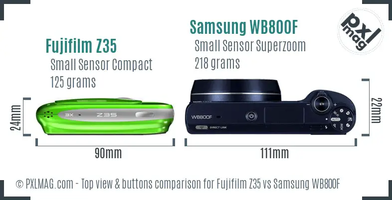 Fujifilm Z35 vs Samsung WB800F top view buttons comparison