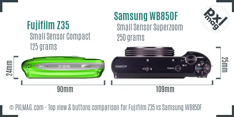 Fujifilm Z35 vs Samsung WB850F top view buttons comparison Fujifilm Z35 vs Samsung WB850F top view buttons comparison