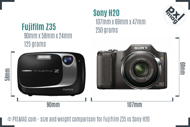 Fujifilm Z35 vs Sony H20 size comparison
