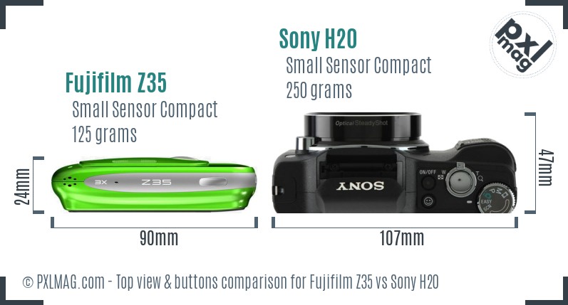 Fujifilm Z35 vs Sony H20 top view buttons comparison