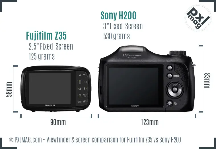 Fujifilm Z35 vs Sony H200 Screen and Viewfinder comparison