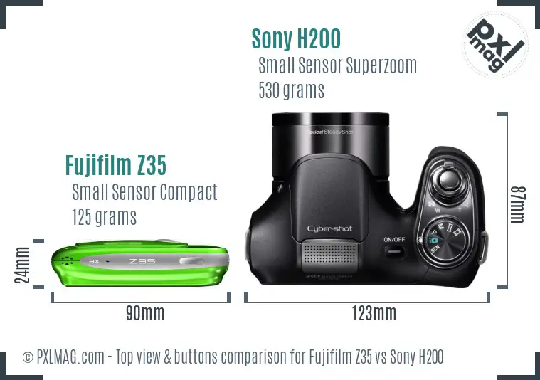 Fujifilm Z35 vs Sony H200 top view buttons comparison