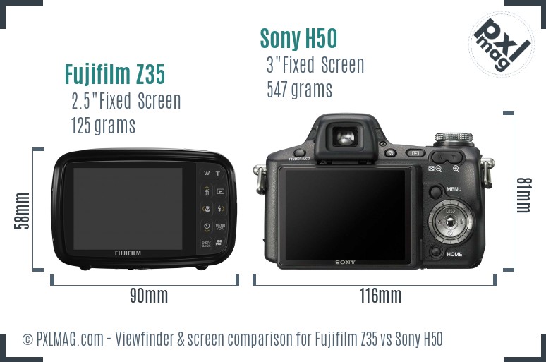 Fujifilm Z35 vs Sony H50 Screen and Viewfinder comparison