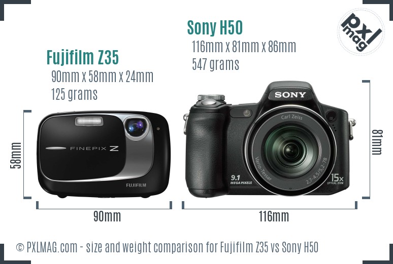 Fujifilm Z35 vs Sony H50 size comparison