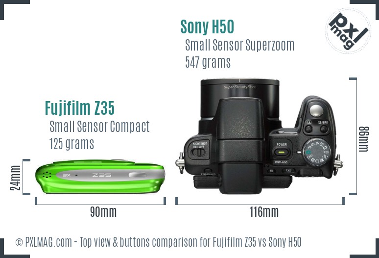 Fujifilm Z35 vs Sony H50 top view buttons comparison