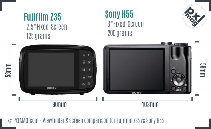 Fujifilm Z35 vs Sony H55 Screen and Viewfinder comparison