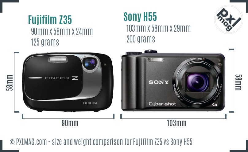 Fujifilm Z35 vs Sony H55 size comparison