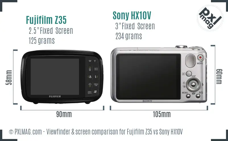 Fujifilm Z35 vs Sony HX10V Screen and Viewfinder comparison