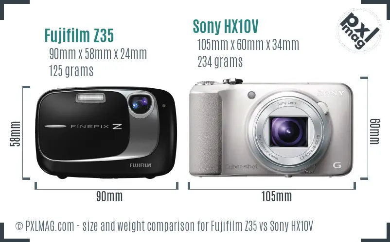 Fujifilm Z35 vs Sony HX10V size comparison