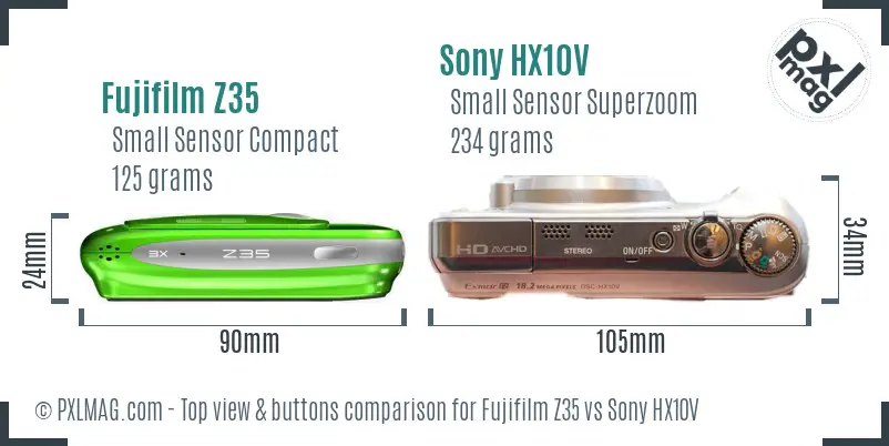 Fujifilm Z35 vs Sony HX10V top view buttons comparison