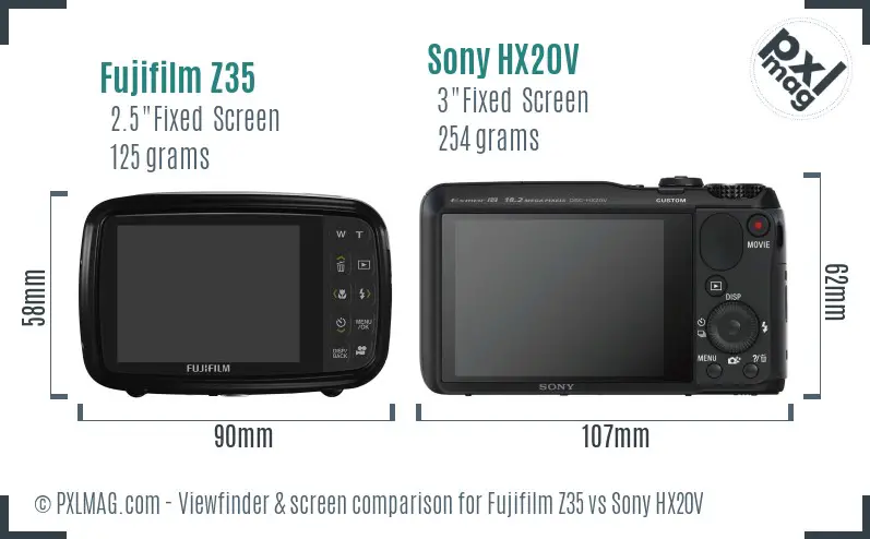 Fujifilm Z35 vs Sony HX20V Screen and Viewfinder comparison Fujifilm Z35 vs Sony HX20V Screen and Viewfinder comparison