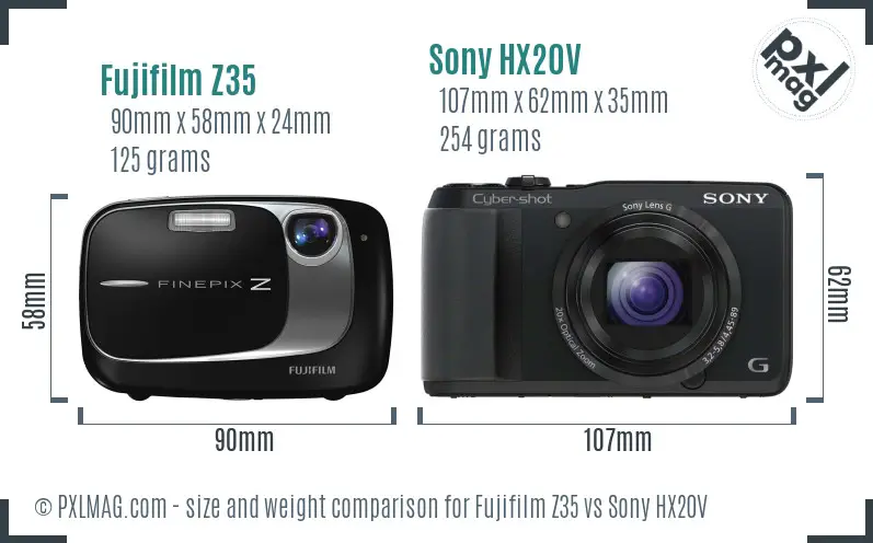 Fujifilm Z35 vs Sony HX20V size comparison Fujifilm Z35 vs Sony HX20V size comparison