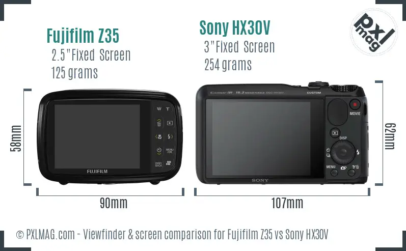 Fujifilm Z35 vs Sony HX30V Screen and Viewfinder comparison