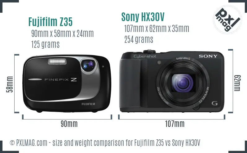 Fujifilm Z35 vs Sony HX30V size comparison