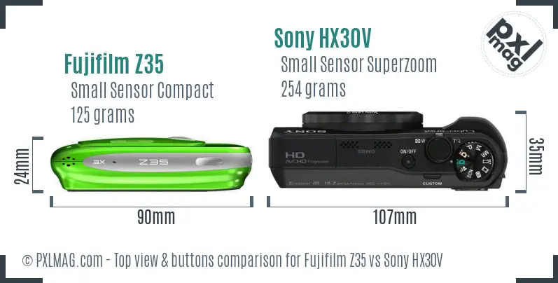 Fujifilm Z35 vs Sony HX30V top view buttons comparison