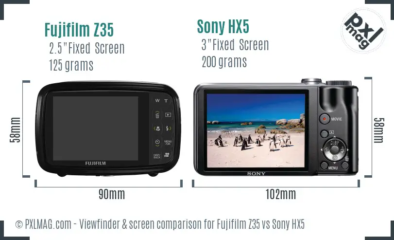 Fujifilm Z35 vs Sony HX5 Screen and Viewfinder comparison