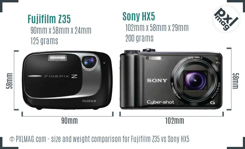 Fujifilm Z35 vs Sony HX5 size comparison