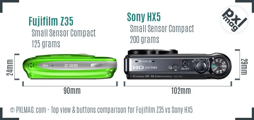 Fujifilm Z35 vs Sony HX5 top view buttons comparison
