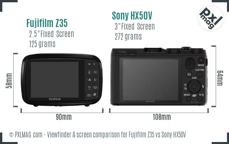 Fujifilm Z35 vs Sony HX50V Screen and Viewfinder comparison