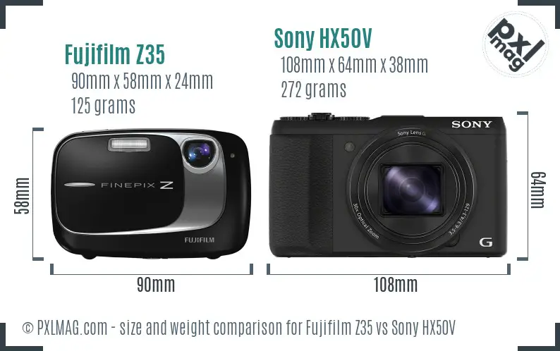 Fujifilm Z35 vs Sony HX50V size comparison