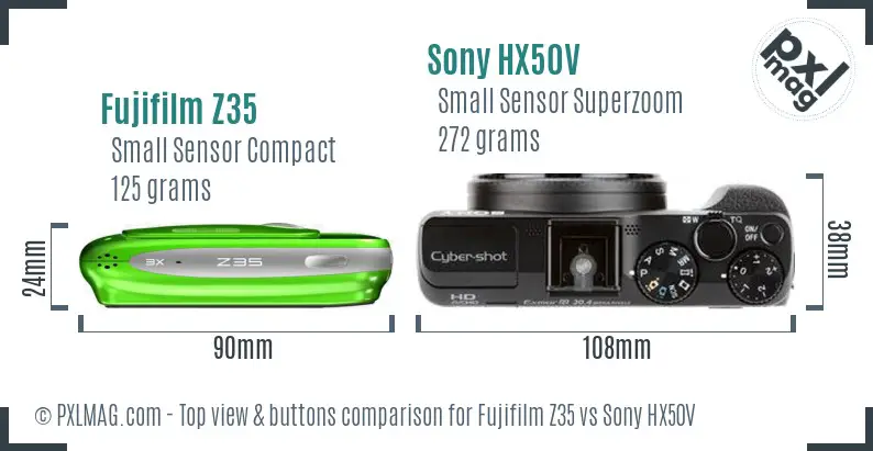 Fujifilm Z35 vs Sony HX50V top view buttons comparison