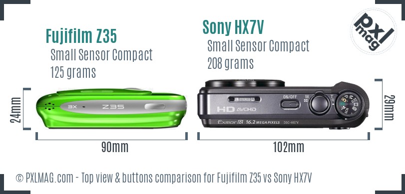 Fujifilm Z35 vs Sony HX7V top view buttons comparison
