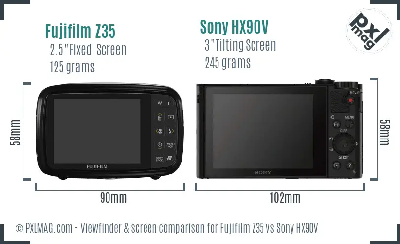 Fujifilm Z35 vs Sony HX90V Screen and Viewfinder comparison