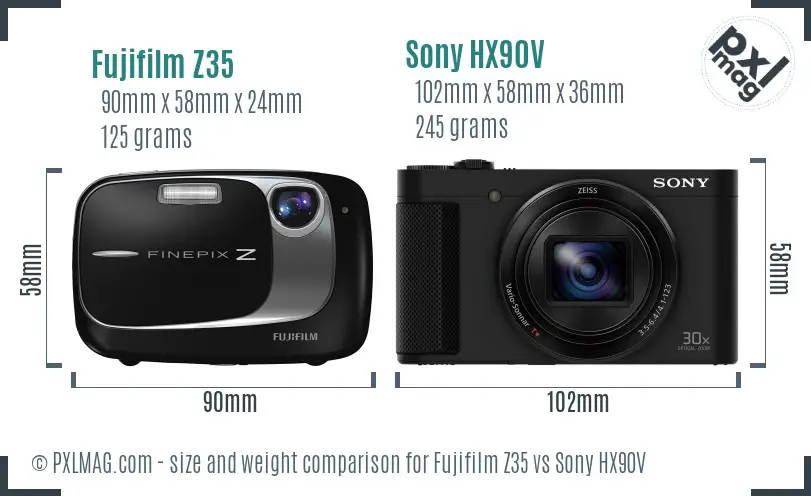 Fujifilm Z35 vs Sony HX90V size comparison