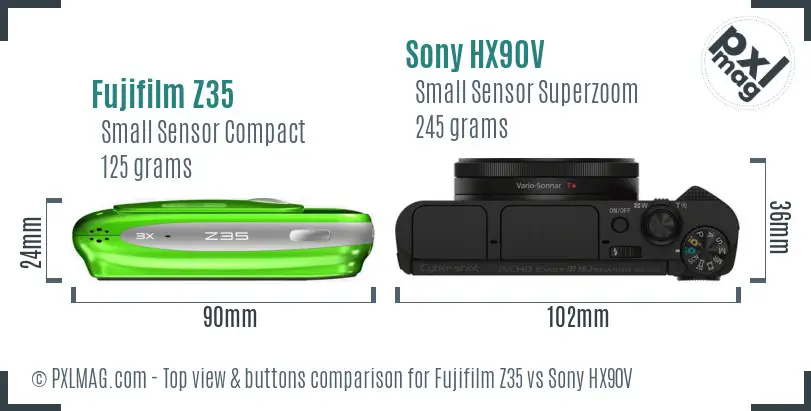 Fujifilm Z35 vs Sony HX90V top view buttons comparison