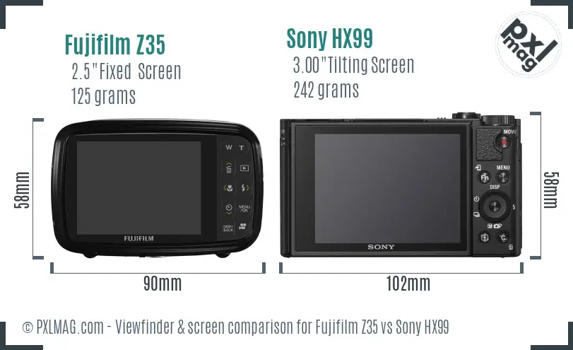 Fujifilm Z35 vs Sony HX99 Screen and Viewfinder comparison