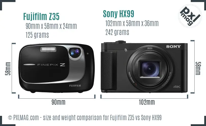 Fujifilm Z35 vs Sony HX99 size comparison