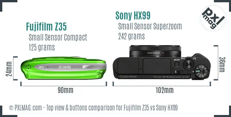 Fujifilm Z35 vs Sony HX99 top view buttons comparison