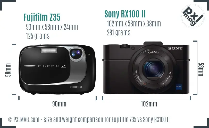 Fujifilm Z35 vs Sony RX100 II size comparison