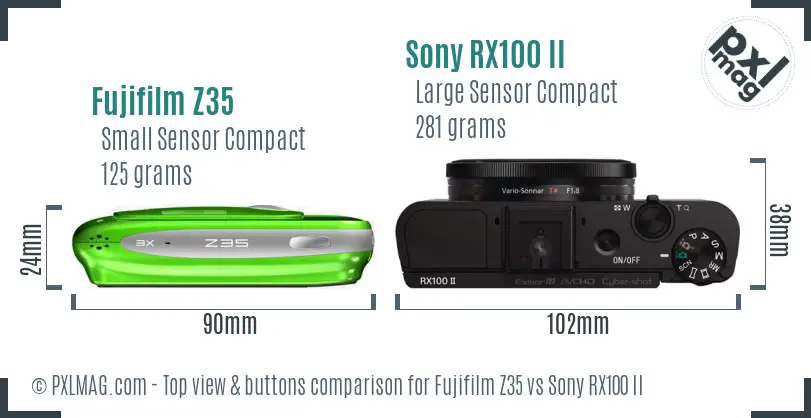 Fujifilm Z35 vs Sony RX100 II top view buttons comparison