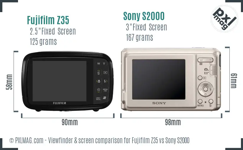 Fujifilm Z35 vs Sony S2000 Screen and Viewfinder comparison