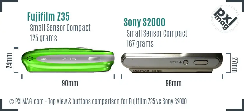 Fujifilm Z35 vs Sony S2000 top view buttons comparison