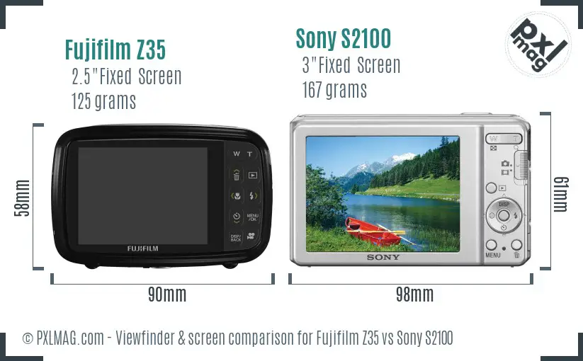 Fujifilm Z35 vs Sony S2100 Screen and Viewfinder comparison
