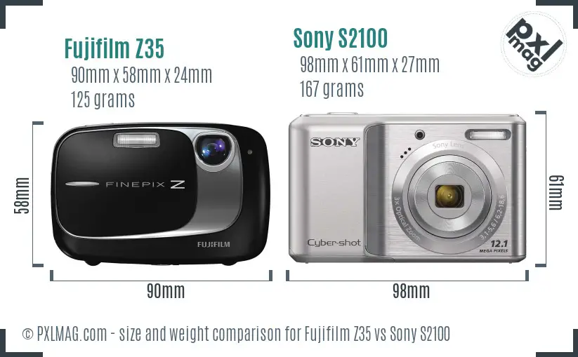 Fujifilm Z35 vs Sony S2100 size comparison