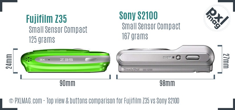 Fujifilm Z35 vs Sony S2100 top view buttons comparison
