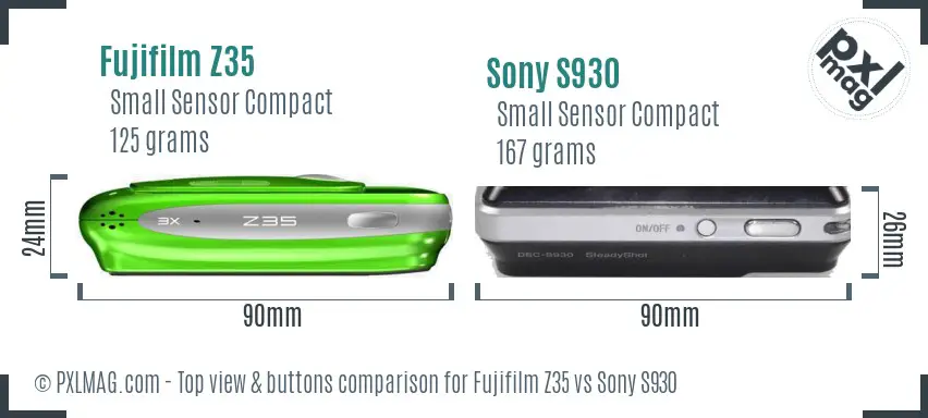 Fujifilm Z35 vs Sony S930 top view buttons comparison Fujifilm Z35 vs Sony S930 top view buttons comparison