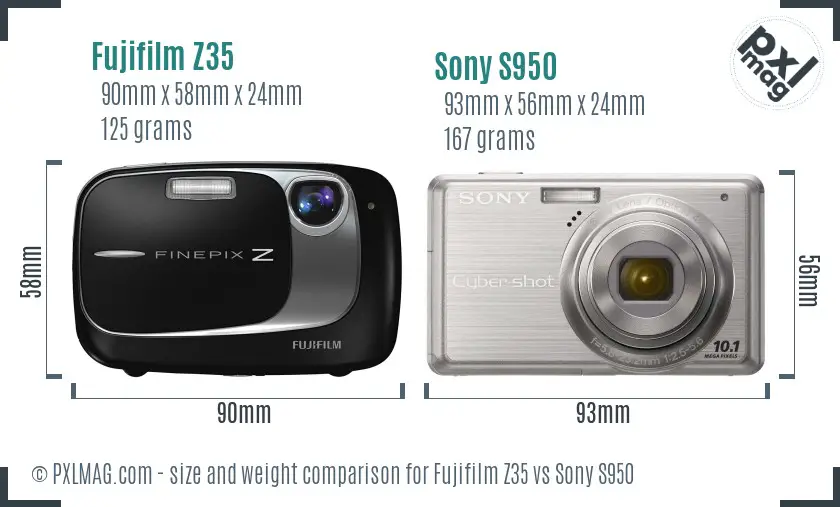 Fujifilm Z35 vs Sony S950 size comparison
