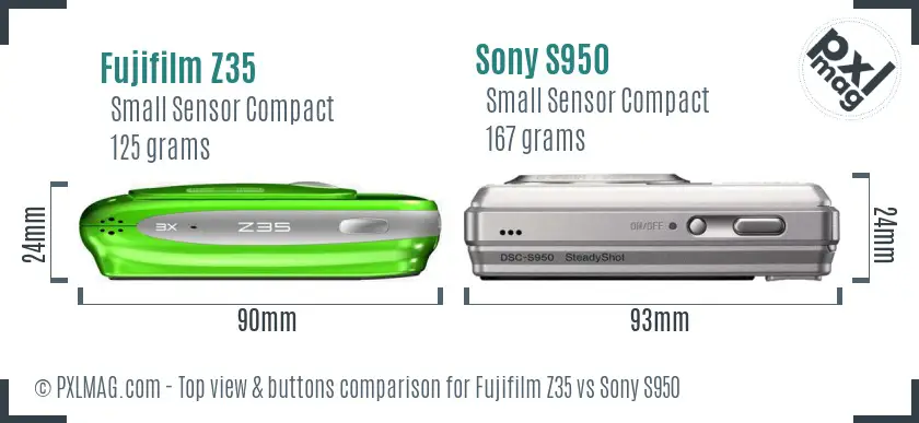 Fujifilm Z35 vs Sony S950 top view buttons comparison