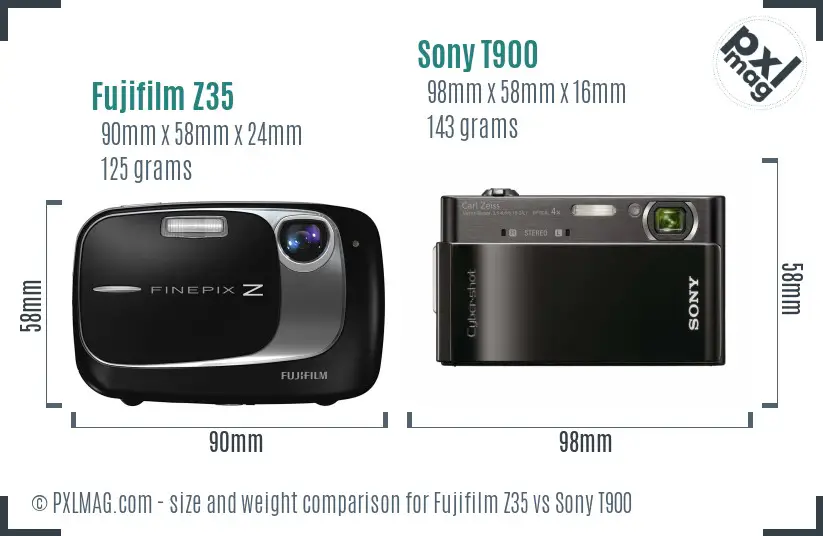 Fujifilm Z35 vs Sony T900 size comparison
