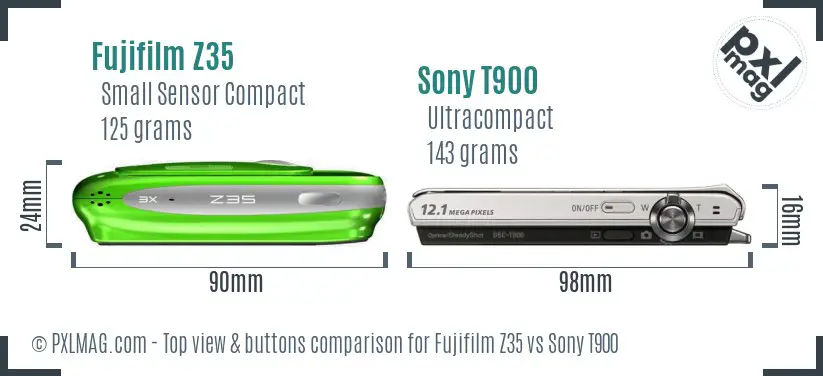 Fujifilm Z35 vs Sony T900 top view buttons comparison